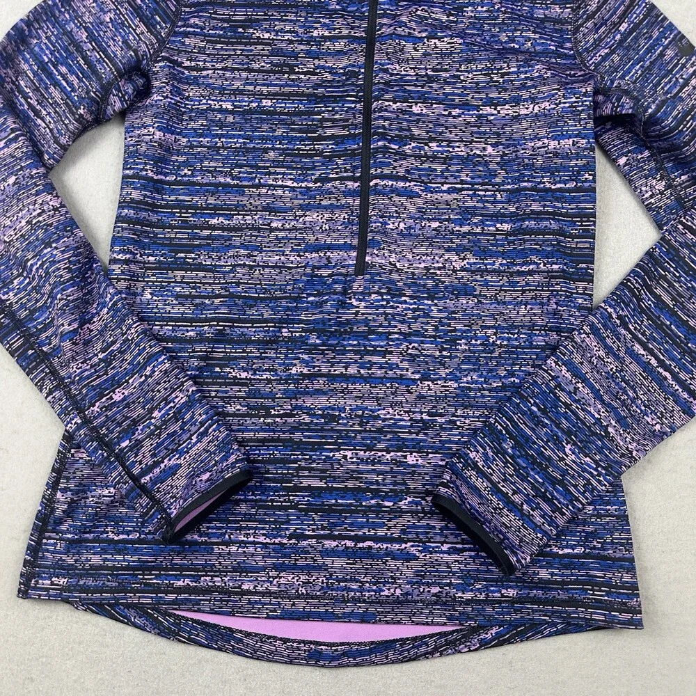 Nike Pro Sweater Women Large Blue Purple Geo Print 1/4 Zip Dri-FIT Workout Gym L